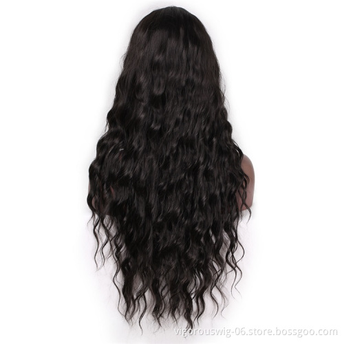 Vigorous Deep Curly Wavy Free Parting Wigs High Temperature Synthetic Hair Wig for Black Women 1B Natural Black Color
